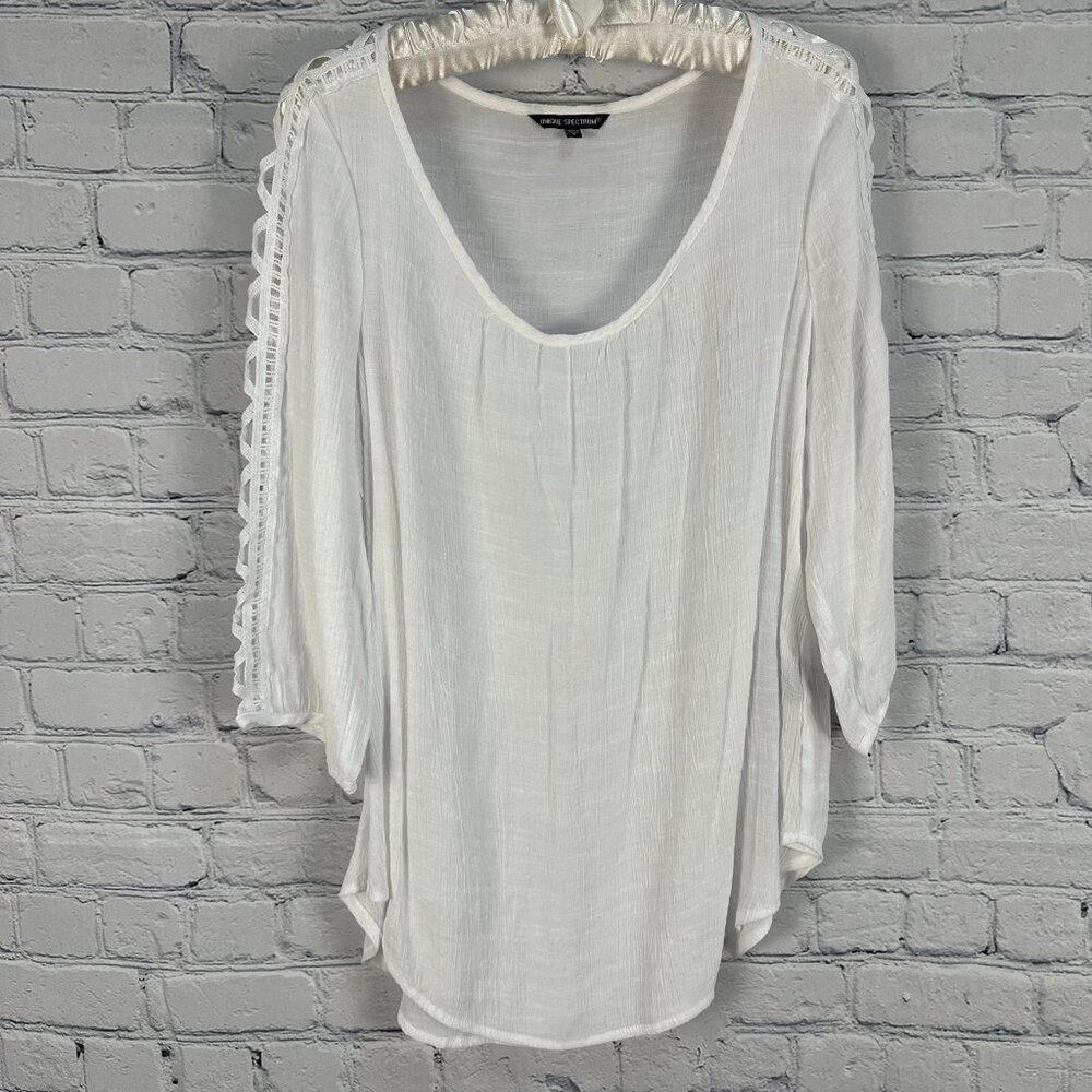 Unique Spectrum Women's Embroidered Detail 3/4 Sleeve Blouse Top, Large, White
